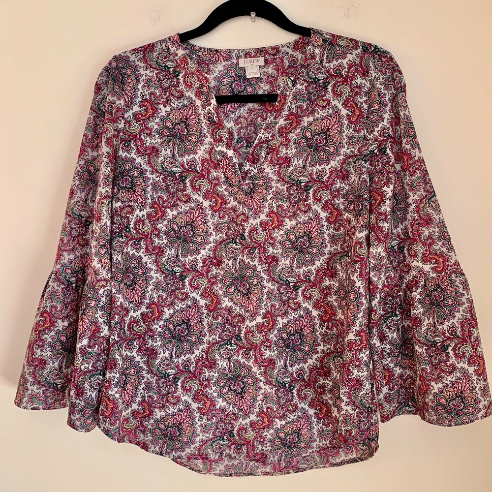 J. Crew Factory Printed Bell Sleeve Paisle…